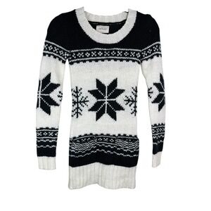 Vintage Aerie Black White Snowflake Fair Isle Knit Sweater Tunic Womens XS Y2K